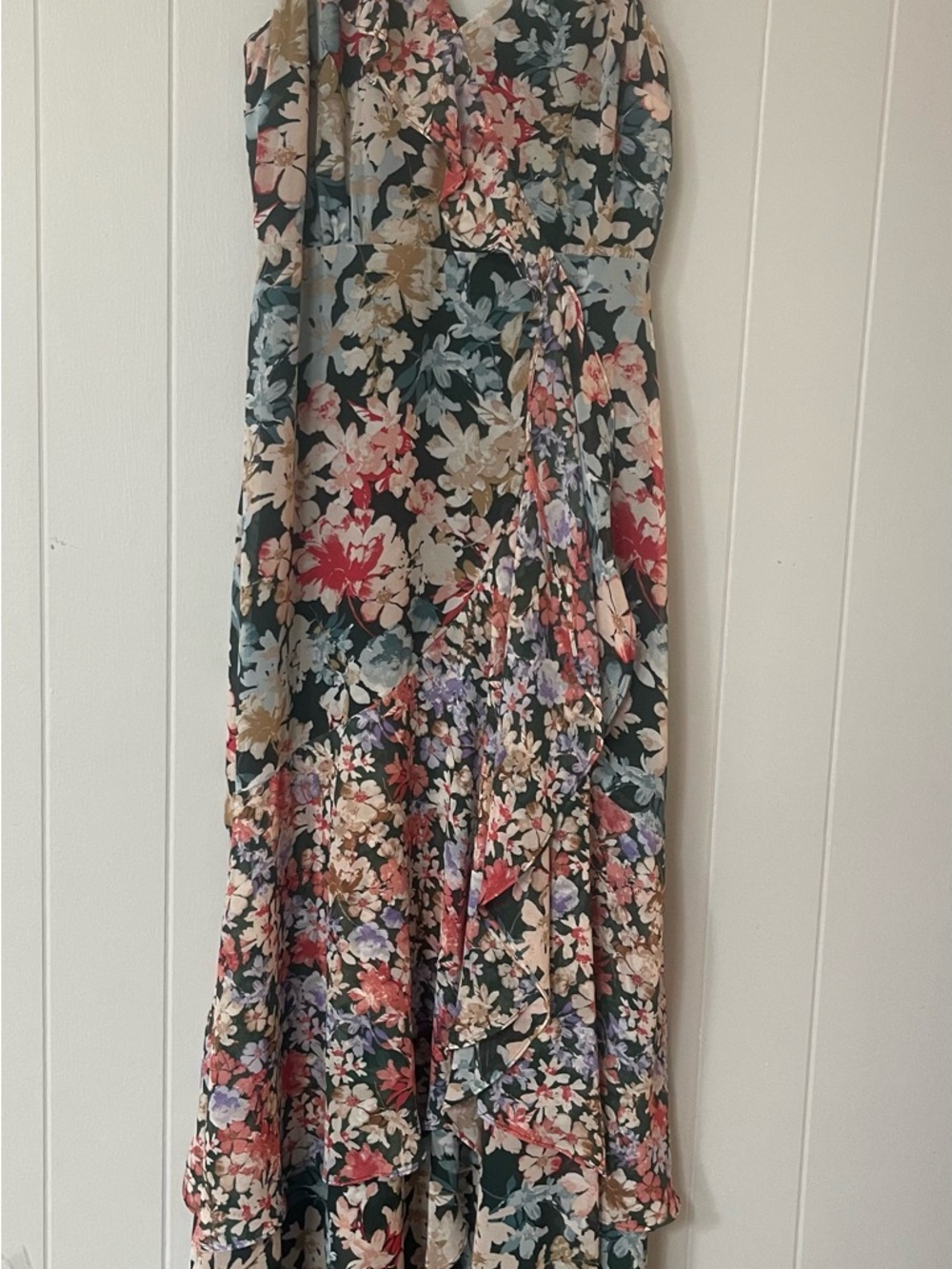 Lulu's Floral Asymmetrical Maxi Dress in Multicolor - Picture 3 of 6